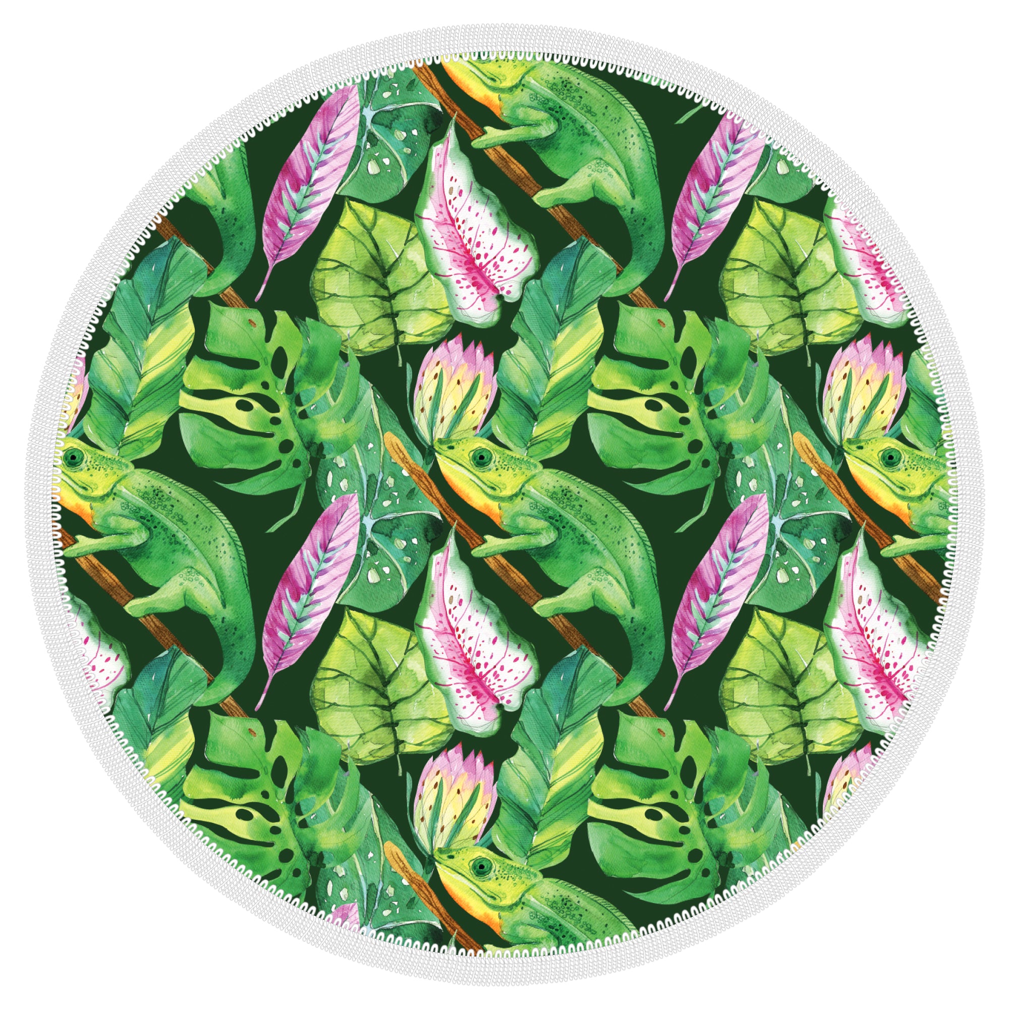 Microfibre Round Printed Towel - Chameleon Greens