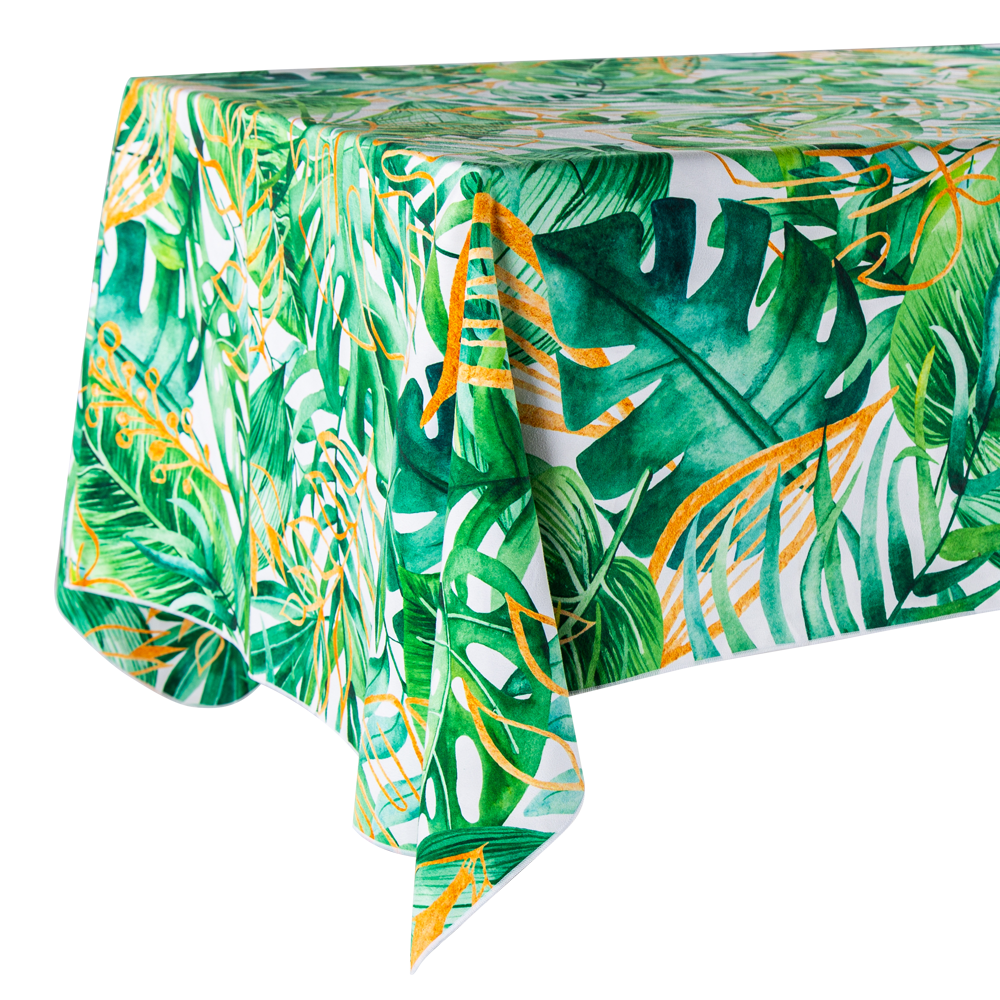 Microfibre Printed Tablecloth & Napkins - Double Sided - Green Leaf Jungle