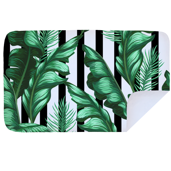 Microfibre XL Printed Towel - Green Leaves / Vertical Stripes