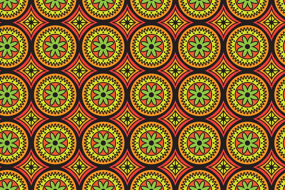 Microfibre XL Printed Towel - Shweshwe Orange Circles / Green trim