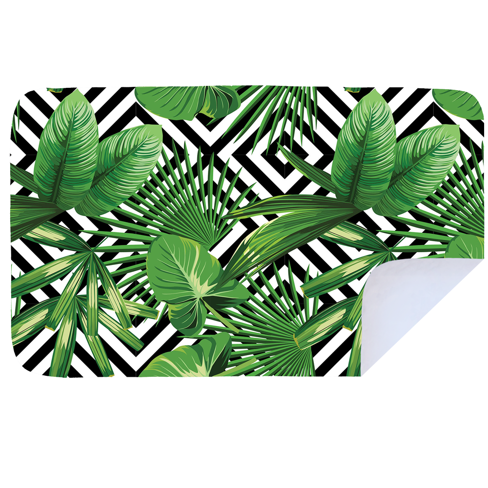 Microfibre XL Printed Towel - Green Leaves / Black Pattern